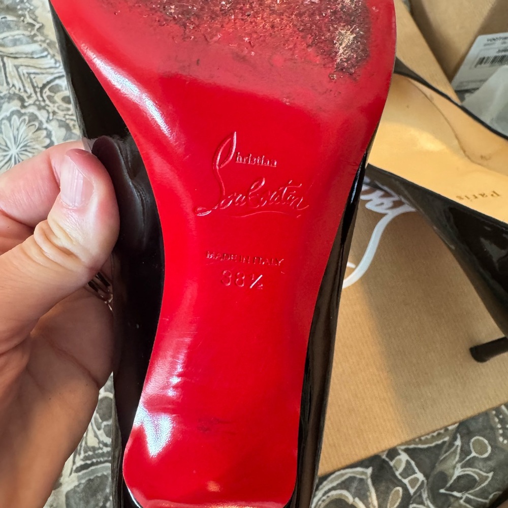 Christian Louboutin Glossy Black Peep Toe Heels Yootish 85 - Picture 6 of 16
